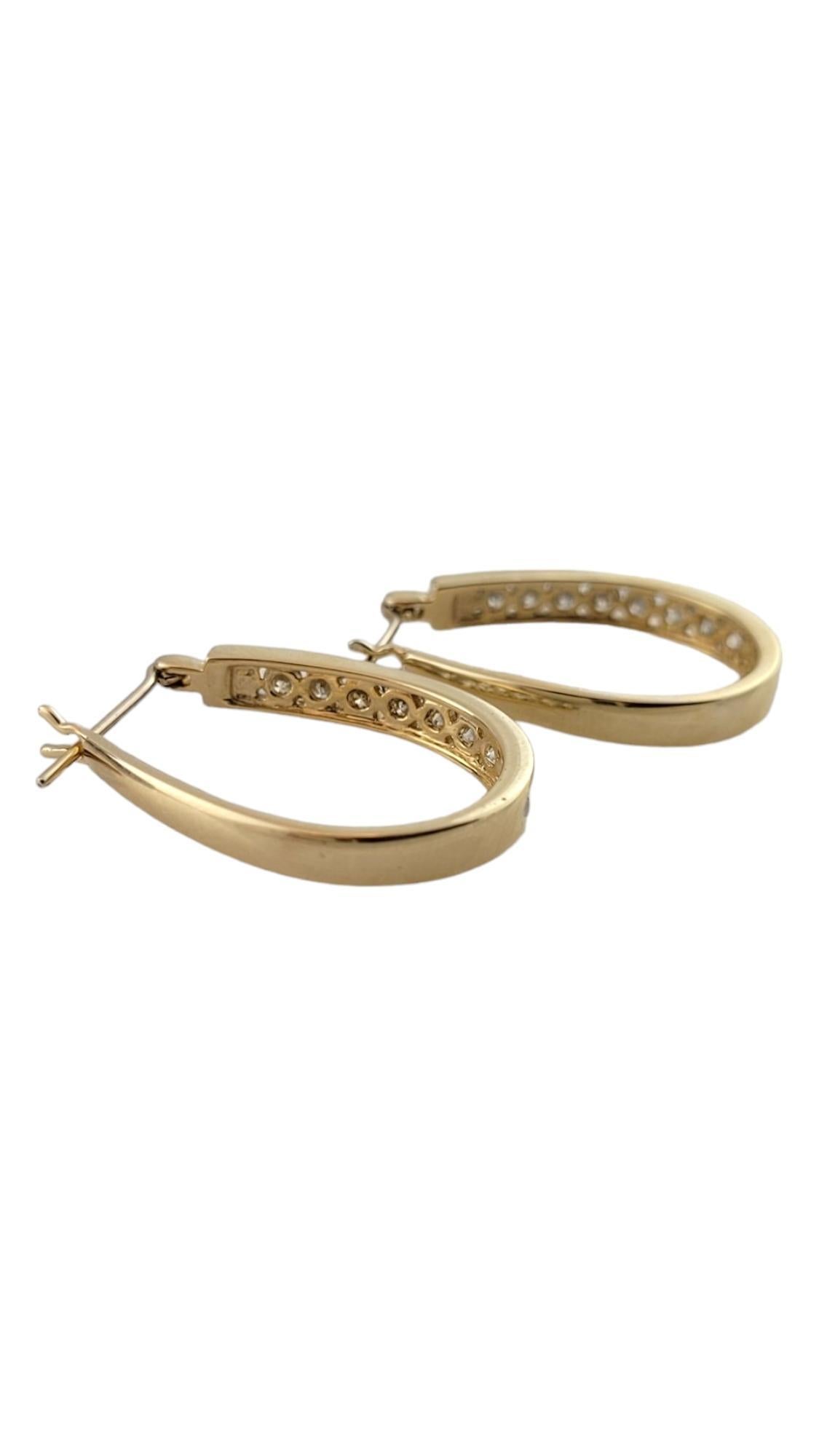14K Yellow Gold Oval Diamond Hoops #16255 In Good Condition For Sale In Washington Depot, CT