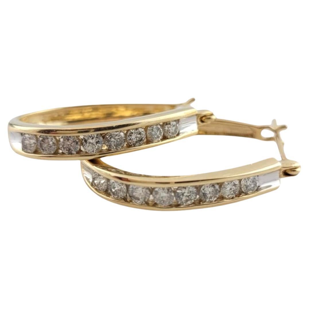 14K Yellow Gold Oval Diamond Hoops #16255 For Sale