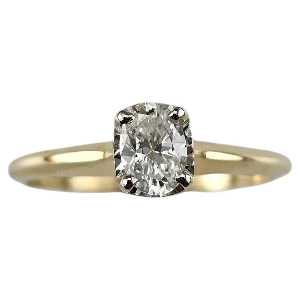 Anillo de compromiso solitario con diamante ovalado en oro amarillo de 14K, talla 6, n.º 25441