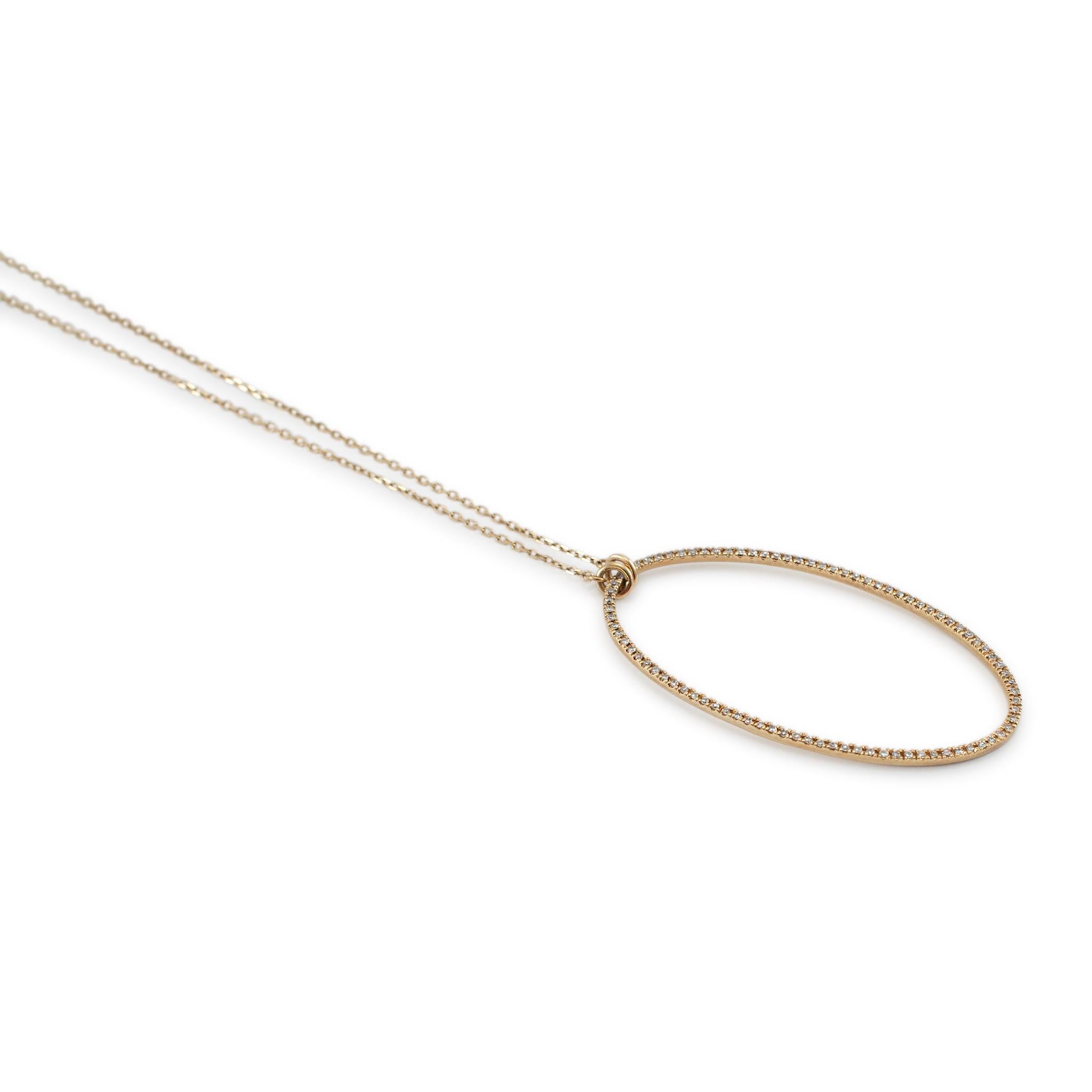 Single Cut 14K Yellow Gold Oval Ellipse Pave Diamond Pendant Necklace