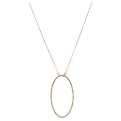 14K Yellow Gold Oval Ellipse Pave Diamond Pendant Necklace