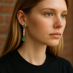 14K Yellow Gold Oval Emerald & Diamond Lariat Drop Earrings
