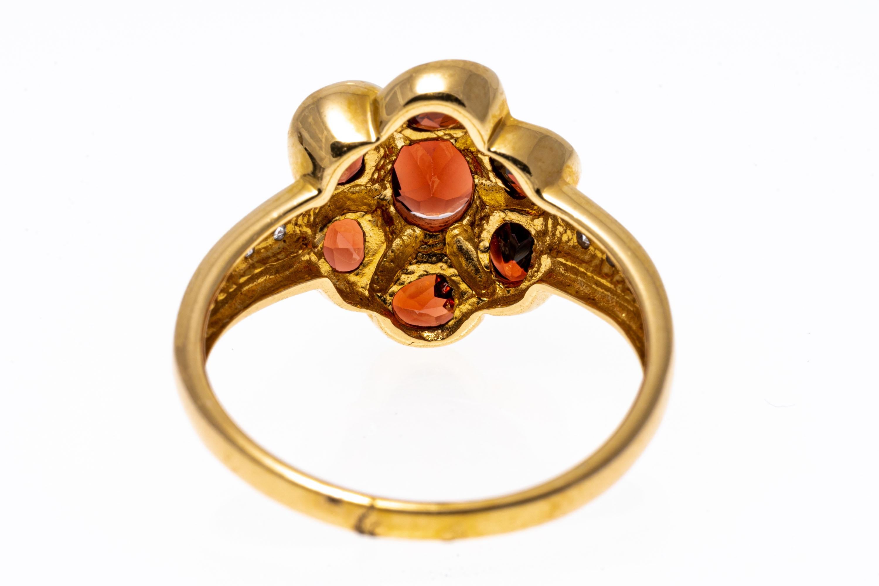 Oval Cut 14k Yellow Gold Oval Garnet Flower Cluster And Diamond Ring For Sale