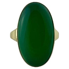 Anello in oro giallo 14K con calcedonio verde ovale #17691