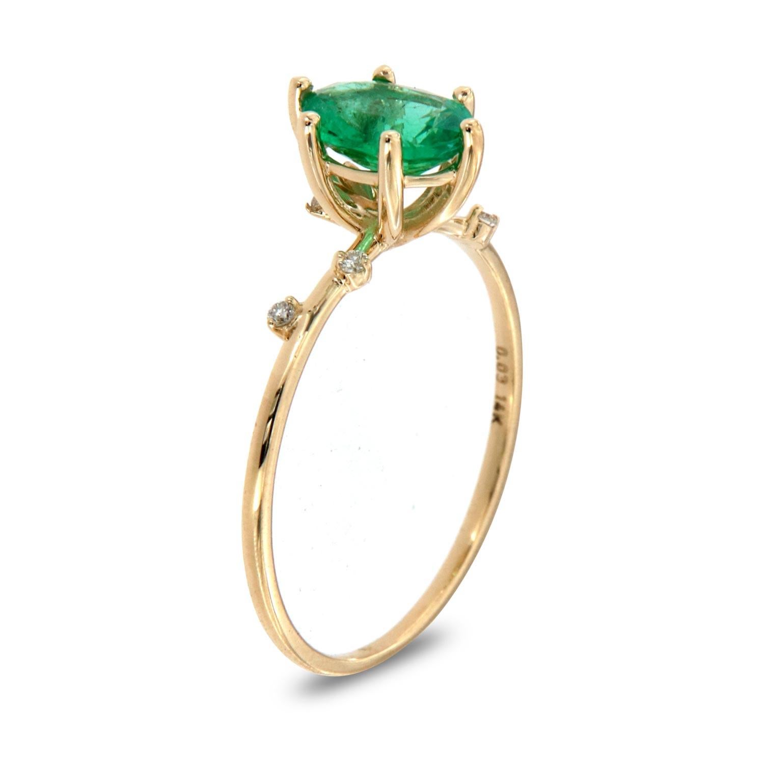 This petite fashion ring is impressive in its vintage appeal, featuring a natural green oval emerald, accented with scattered round brilliant diamonds. Experience the difference in person!

Product details: 

Center Gemstone Type: Emerald
Center
