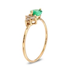 14 Karat Gold Oval Green Emerald Rustic Vintage Diamond Ring Center-1/2 Carat