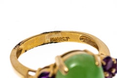 14k Yellow Gold Oval Green Nephrite Jade And Purple Amethyst Ring