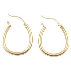 Vintage 14K Yellow Gold Oval Hoop Earrings #13409