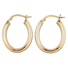 14K Yellow Gold Oval Hoop Earrings #14454