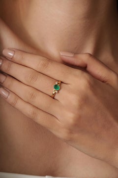 14K Yellow Gold Oval Natural Emerald & Diamond Bezel-Set Ring For Women