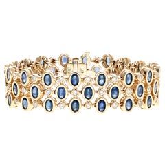 14K Yellow Gold Oval Natural Sapphire & Round Diamond Bracelet