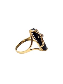 14K Yellow Gold Oval Onyx and Diamond Ring Size 6 #24311