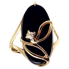 14K Yellow Gold Oval Onyx and Diamond Ring Size 6 #24311