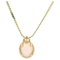 14k Yellow Gold Oval Opal & Diamond Pendant on 18" S Link Chain Necklace
