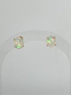 14K Yellow Gold Oval Opal Stud Earrings