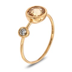 Anello vintage in oro 14 carati con zaffiro ovale e diamante centrale, 1 carato