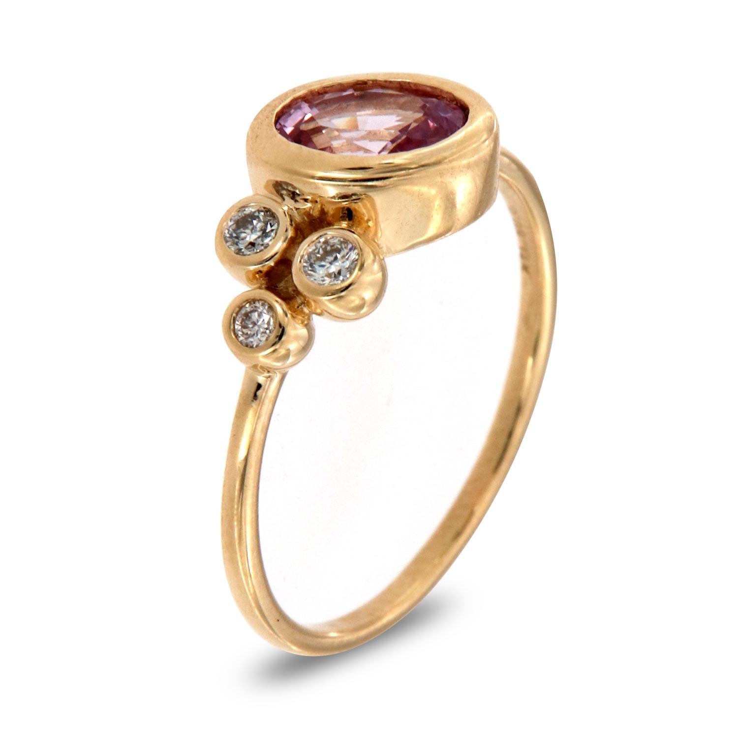 This petite fashion ring is impressive in its vintage appeal, featuring a bezeled natural pink oval sapphire, accented with a cluster of round brilliant diamonds. Experience the difference in person!

Product details: 

Center Gemstone Type: