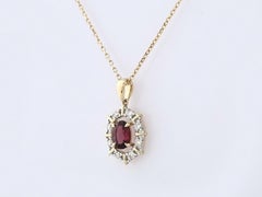 14K Yellow Gold Oval Rhodolite & Diamond Pendant Necklace