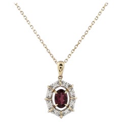 14K Yellow Gold Oval Rhodolite & Diamond Pendant Necklace