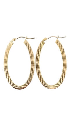 14K Yellow Gold Oval Ribbed Earrings #15857