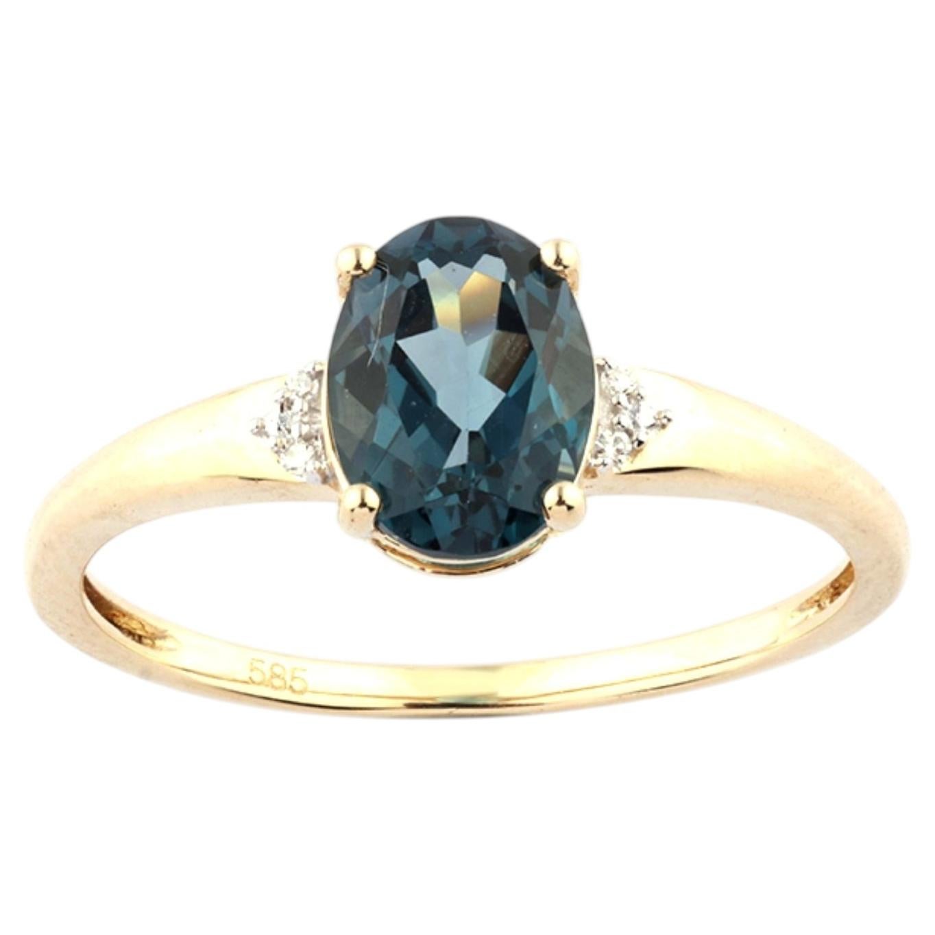 14K Gelbgold Oval & Rundschliff Blautopas und Diamant Akzent Ring