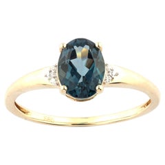 14K Yellow Gold Oval & Round Cut Blue Topaz and Diamond Accent Ring