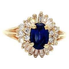 Bague mini ballerine en or jaune 14k avec pierre ovale Royal Stone et halo de diamants