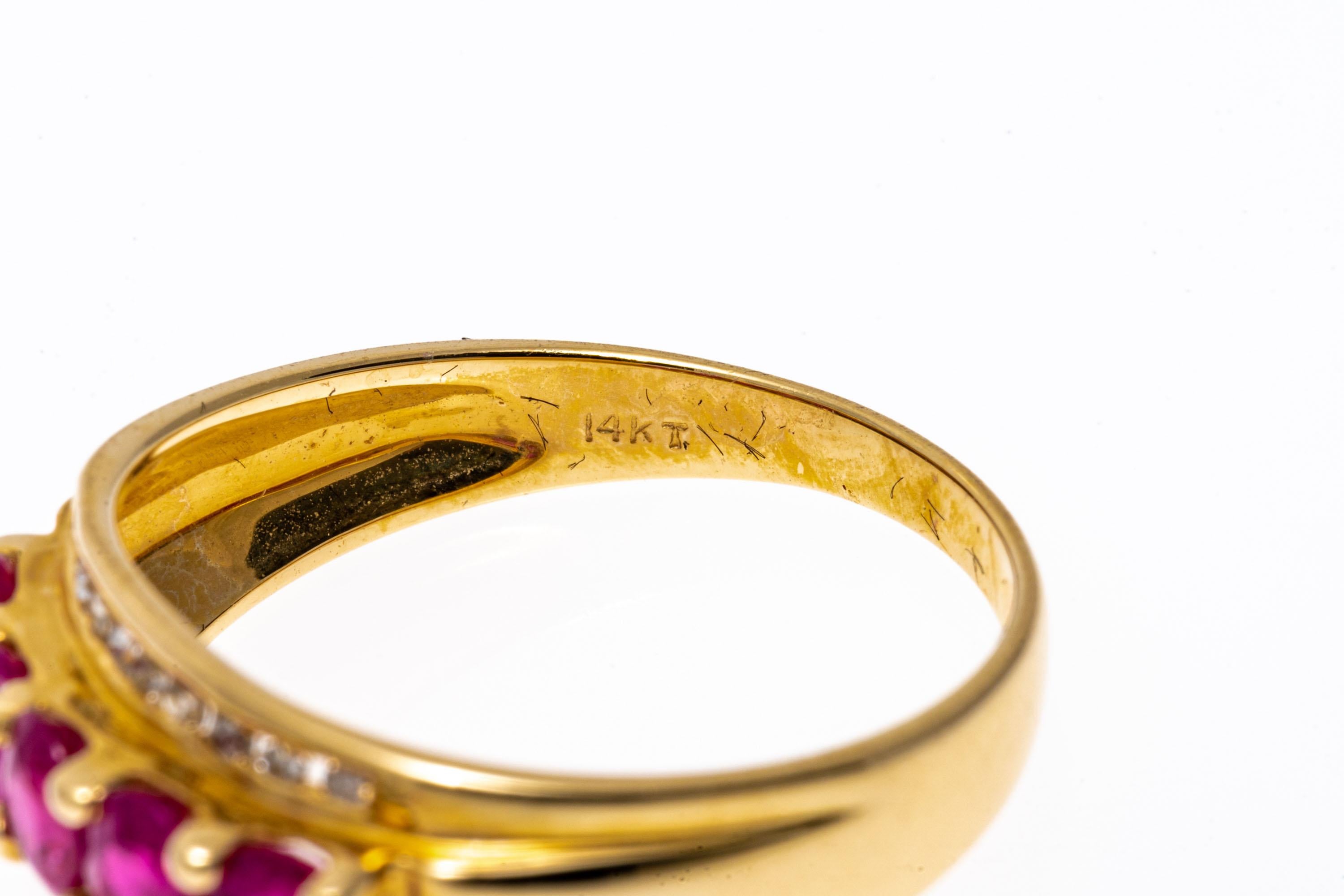 14k Yellow Gold Oval Ruby and Channel Diamond Band Ring In Good Condition For Sale In Fairfield, CT