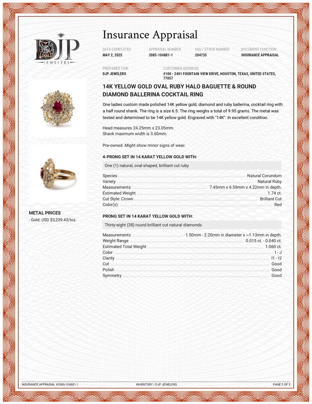 Anello Cocktail Ballerina in oro giallo 14K con rubino ovale a raggiera, baguette e diamante rotondo 4