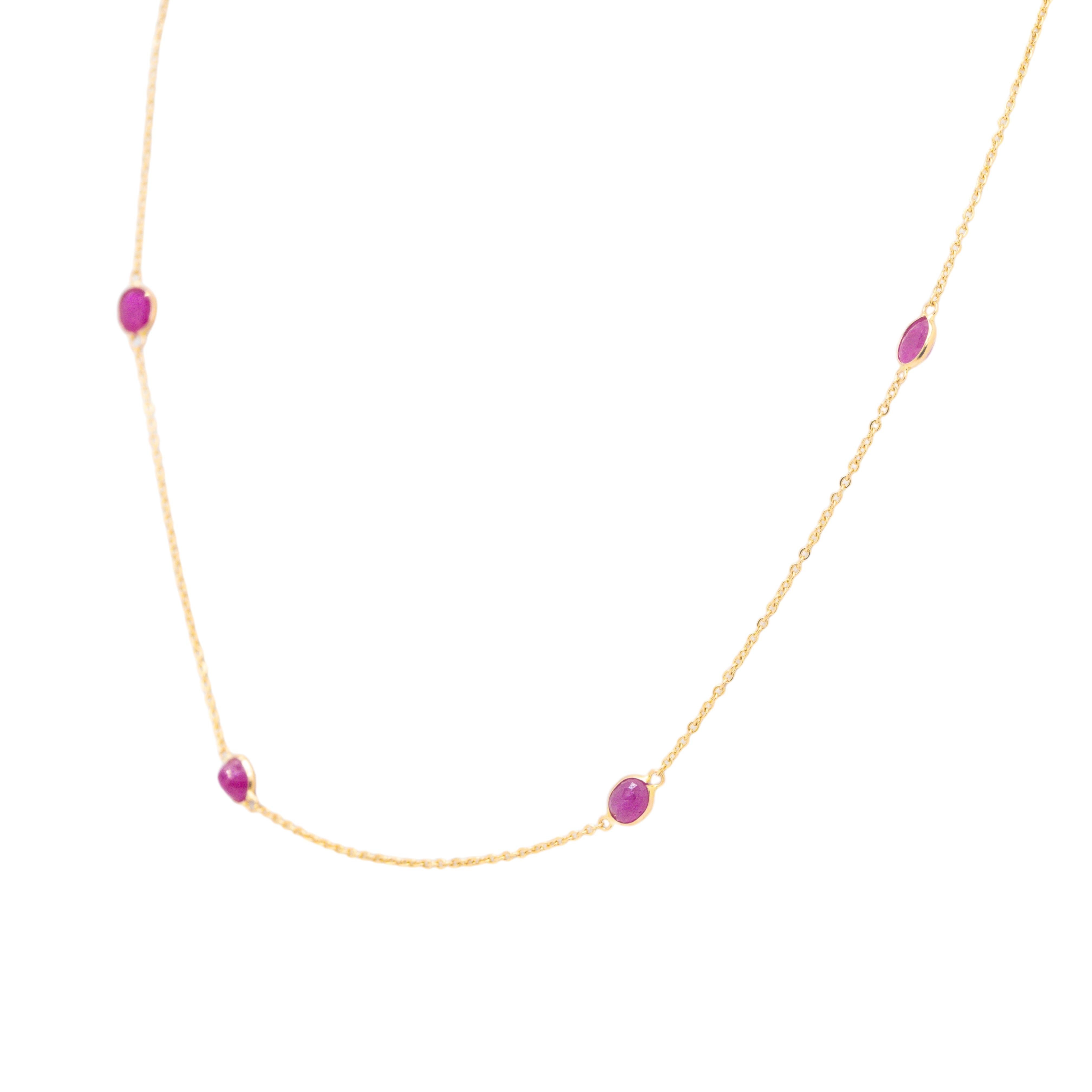 14K Gelbgold Oval Rubin Halskette (Ovalschliff) im Angebot