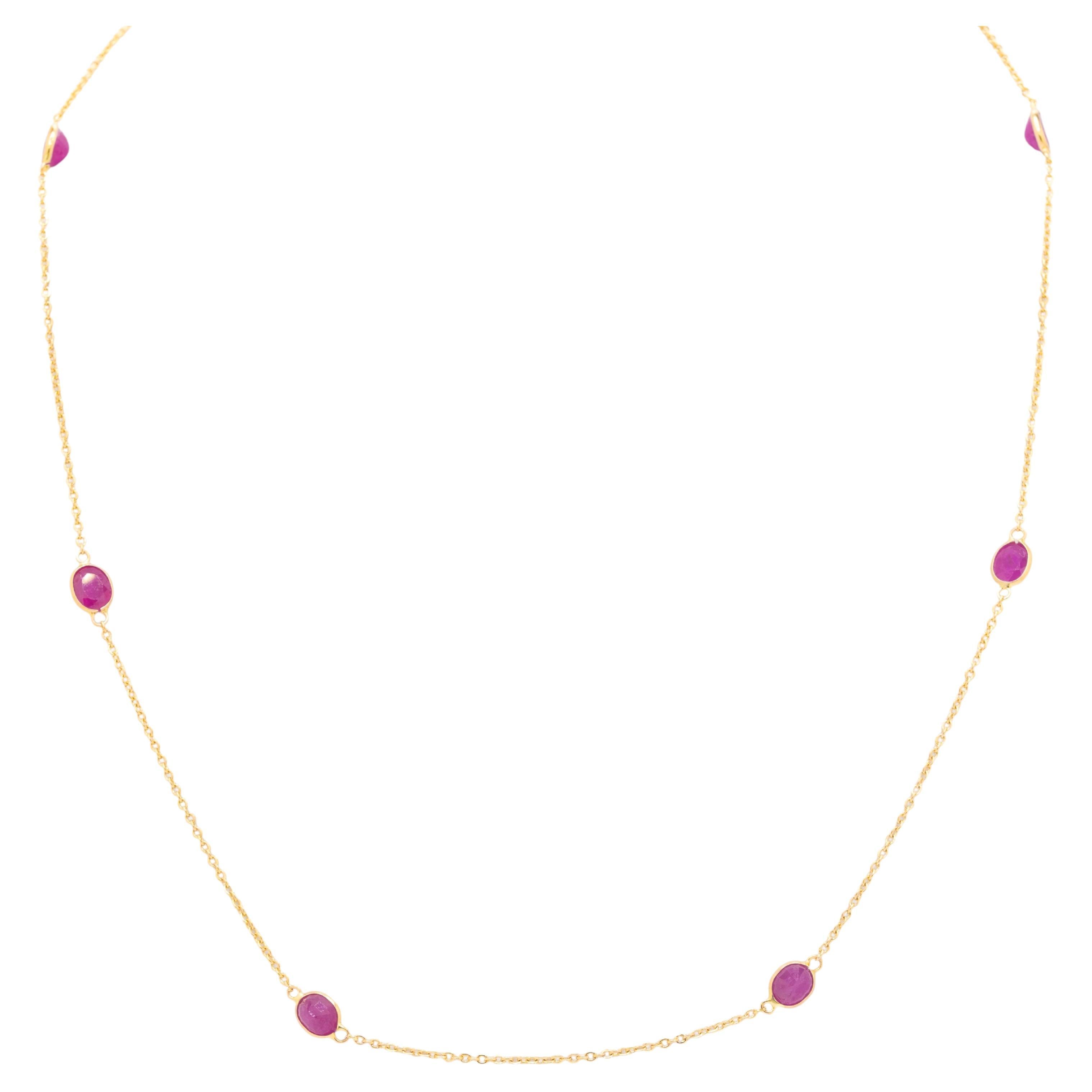 14K Gelbgold Oval Rubin Halskette im Angebot