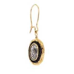 14K Yellow Gold Oval Salt & Pepper & Black Diamond Dangling Earrings 9.72 Carat
