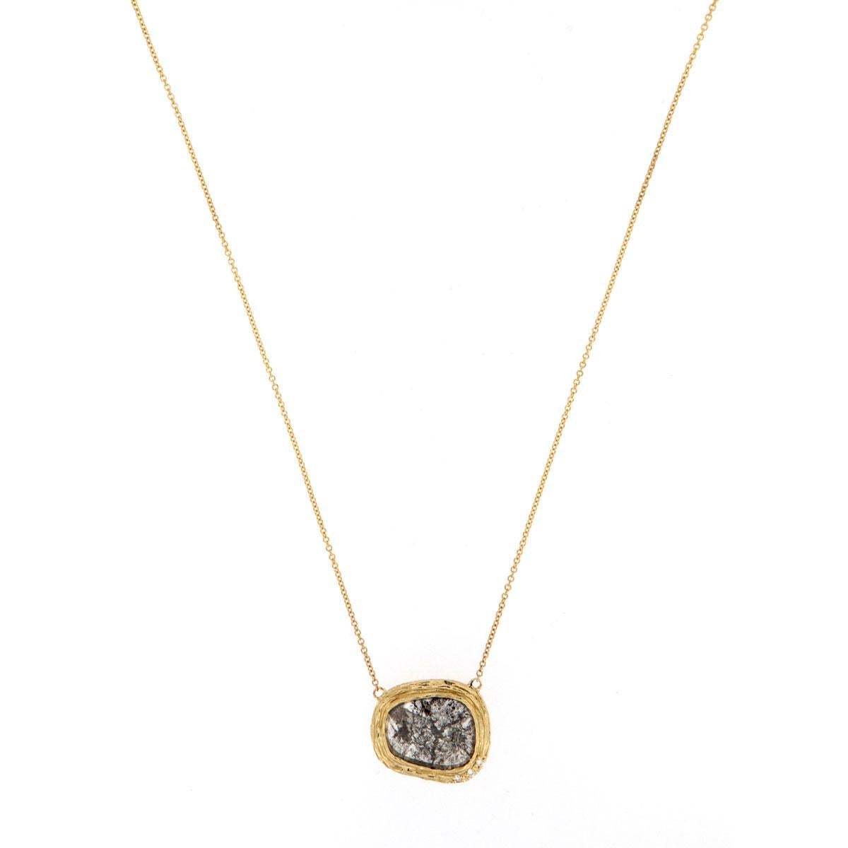 14 Karat Gold Oval Salz und Pfeffer Diamant Organische Halskette 'Mitte, 3,21 Karat' (Ovalschliff) im Angebot