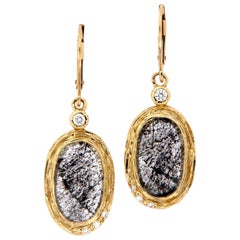 14K Yellow Gold Oval Salt & Pepper Organic Diamond Dangling Earrings 3.50 Carat