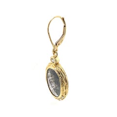 Pendientes colgantes ovalados de diamantes orgánicos Sal y Pimienta de oro amarillo de 14 quilates 3,50 quilates