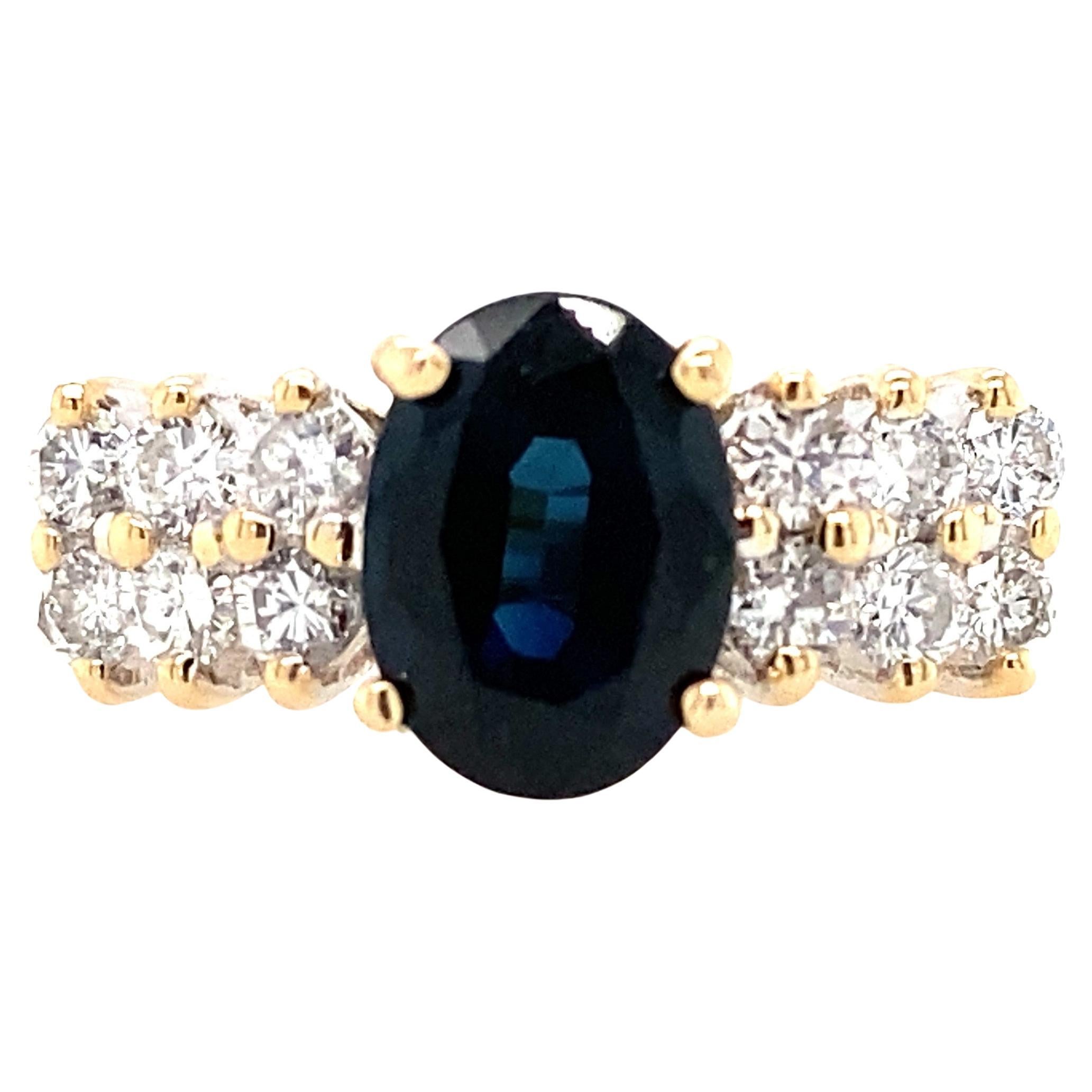 14K Yellow Gold Oval Sapphire and Diamond Ring