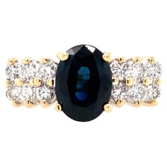 14K Yellow Gold Oval Sapphire and Diamond Ring