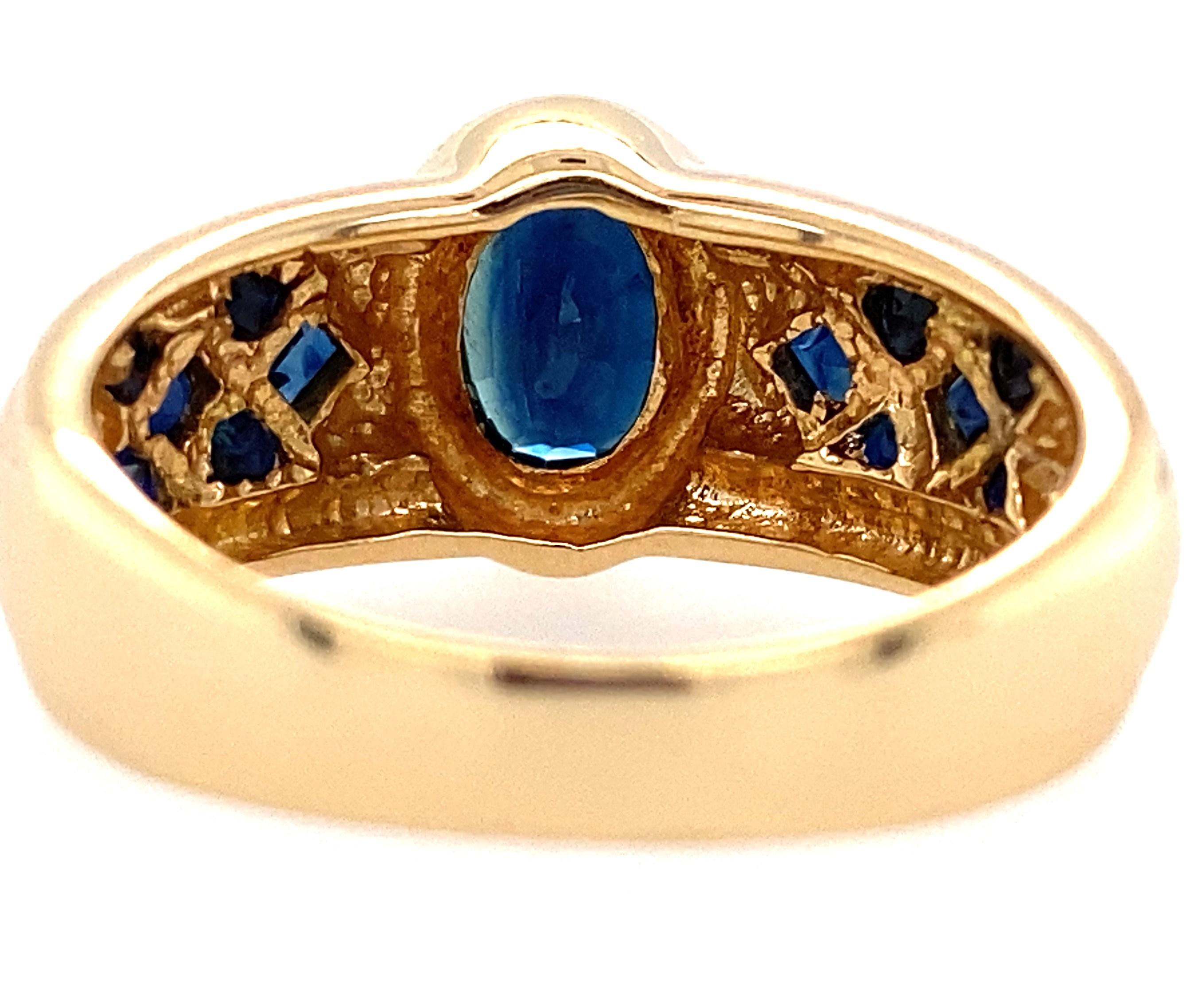 14k Yellow Gold Oval Sapphire Bezel Set Ring For Sale 1