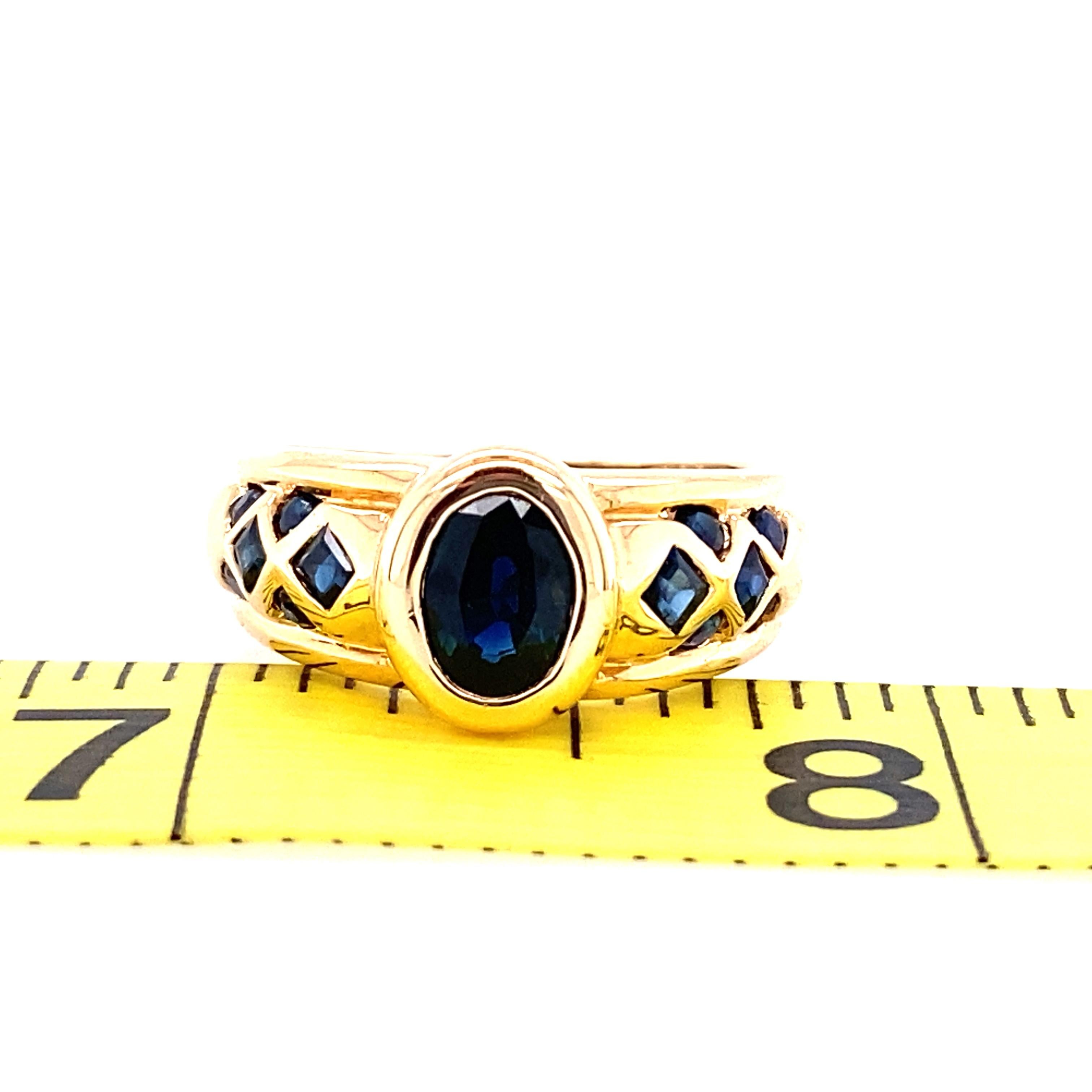 14k Yellow Gold Oval Sapphire Bezel Set Ring For Sale 3