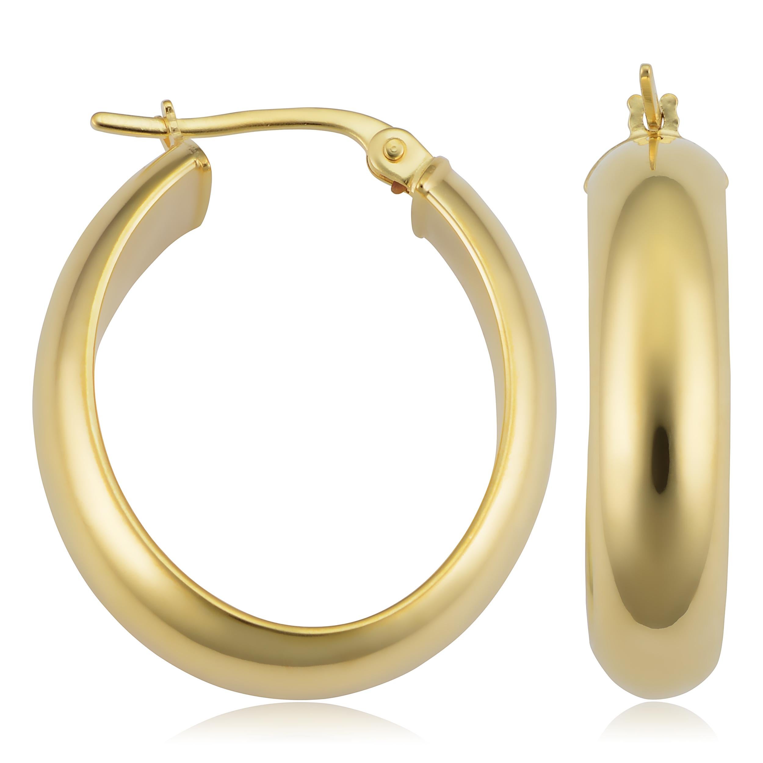 Contemporary 14K Yellow Gold Oval Shape Hoop Earrings For Sale
