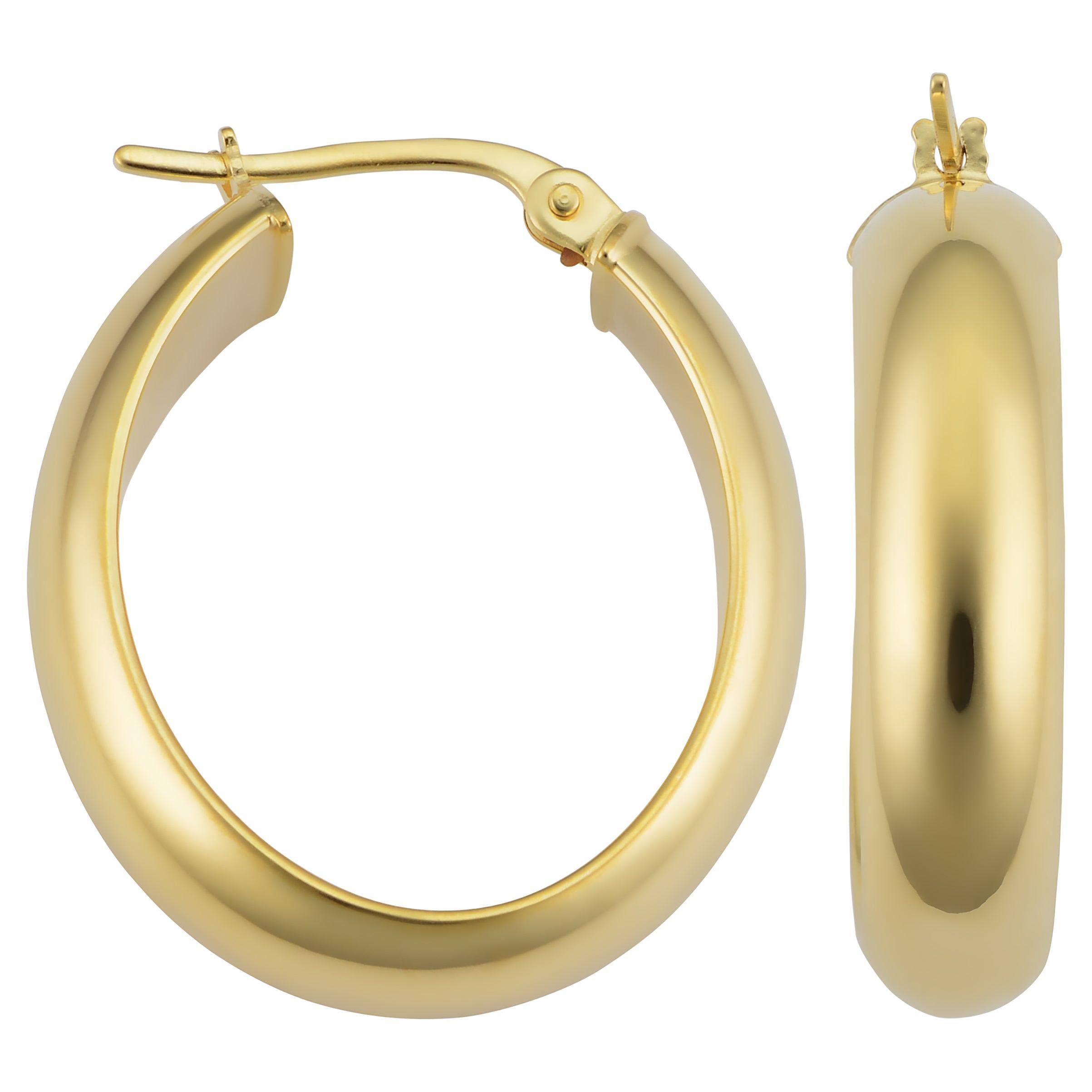 14K Yellow Gold Oval Shape Hoop Earrings