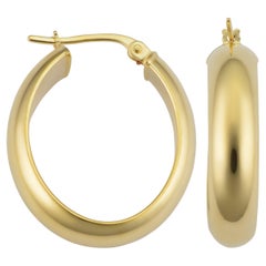 14K Yellow Gold Oval Shape Hoop Earrings