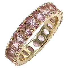 14K Yellow Gold Oval Shape Pink Tourmaline Eternity Ring