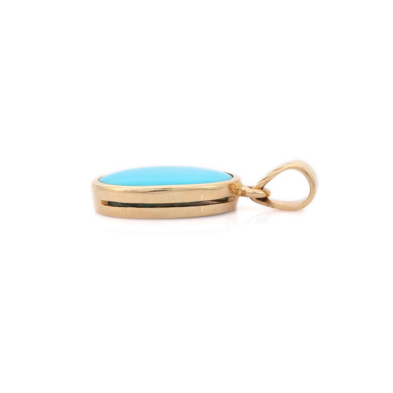 14K Yellow Gold Oval Shape Turquoise Pendant For Sale at 1stDibs