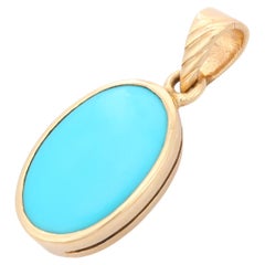 14K Yellow Gold Oval Shape Turquoise Pendant