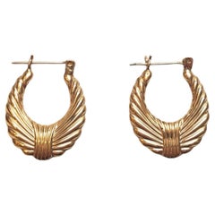 Orecchini a cerchio ovali a forma di gambero in oro giallo 14K #17513