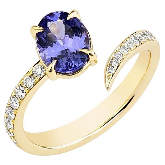 Bague en or jaune 14 carats avec tanzanite ovale et diamants