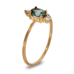 14 Karat Gold Oval Teal Sapphire Rustic Vintage Diamond Ring 'Center-1/2 Carat'