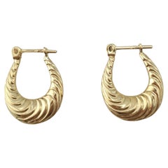 14K Yellow Gold Oval Textured Hoop Earrings #17306