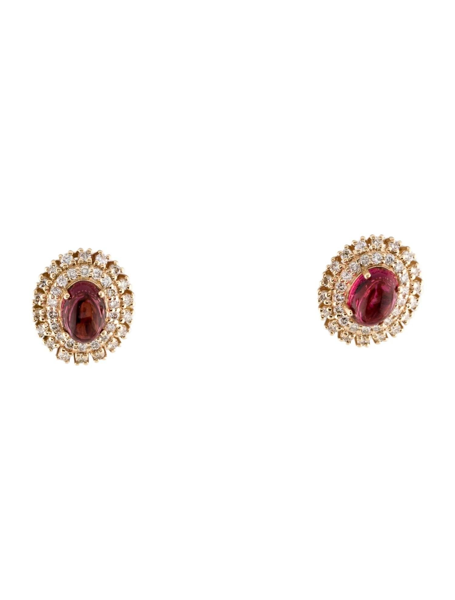 Taglio ovale Orecchini con tormalina ovale e diamanti in oro giallo 14K in vendita